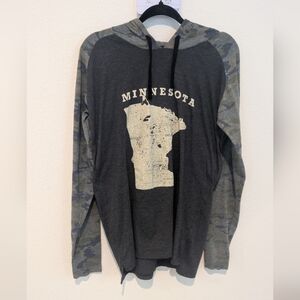 Minnesota Graphic Long-Sleeve Hoodie Tee - Dark Gray with Camouflage Sleeves